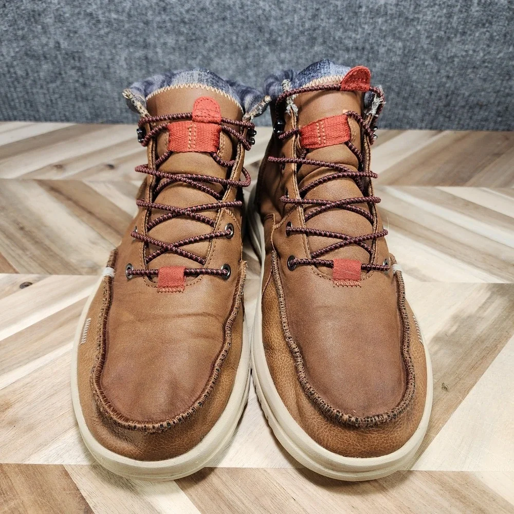 HEY DUDE BRADLEY CLASSIC Cognac Leather Lace Up Round Toe Anke Boot Men's 11
